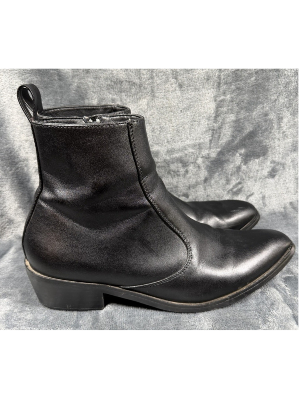 Straight to Hell Richards Men's 10 black Leather Side Zip Ankle Boot Heel